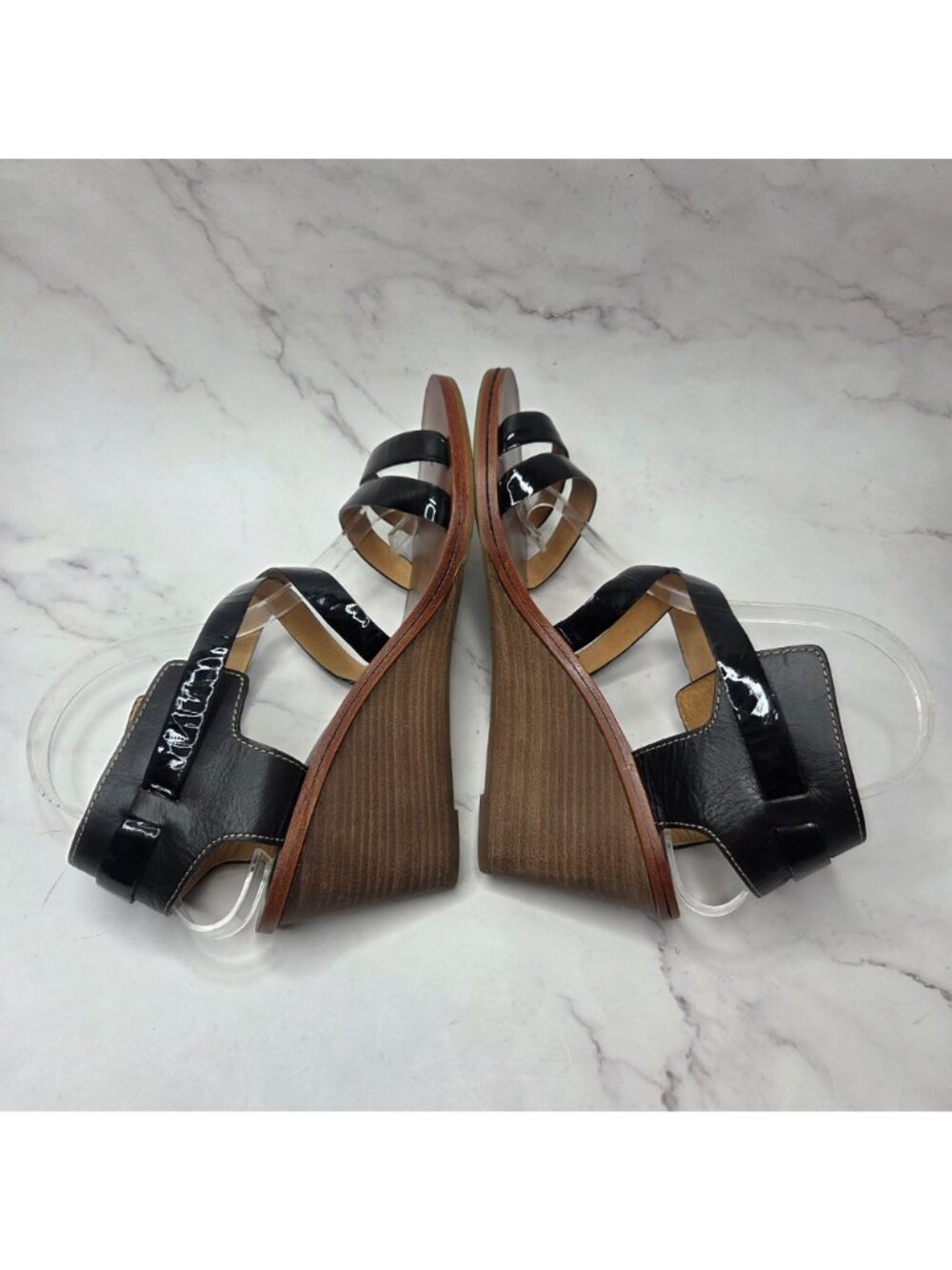 NWOT Coach Prue Black Leather Wedges Sandals Ankle Strap Heels Women's 10B - Picture 6 of 11
